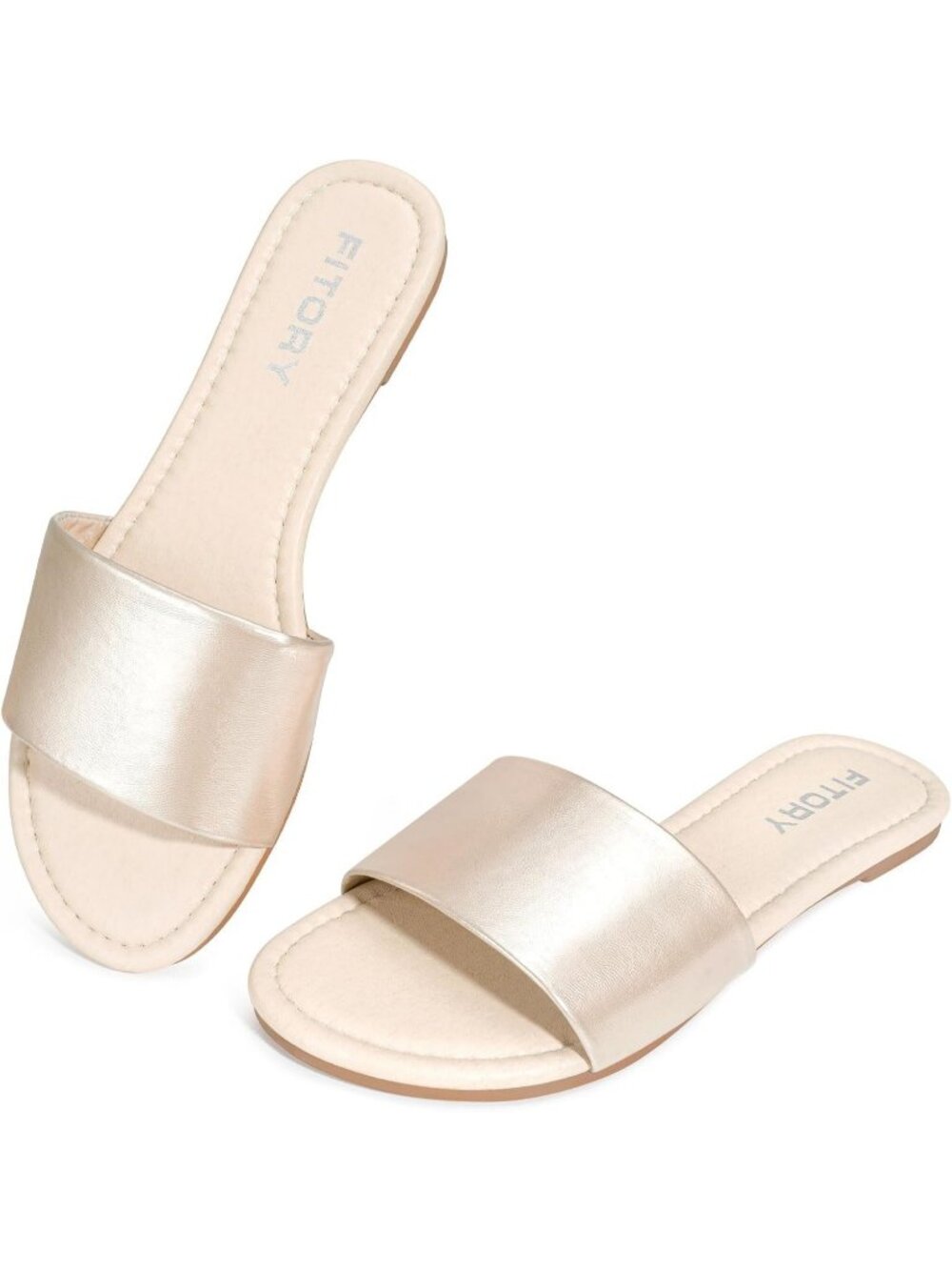 Women's Cream Stylish Slide Fashion Round Toe With Classic Single Strap Slippers